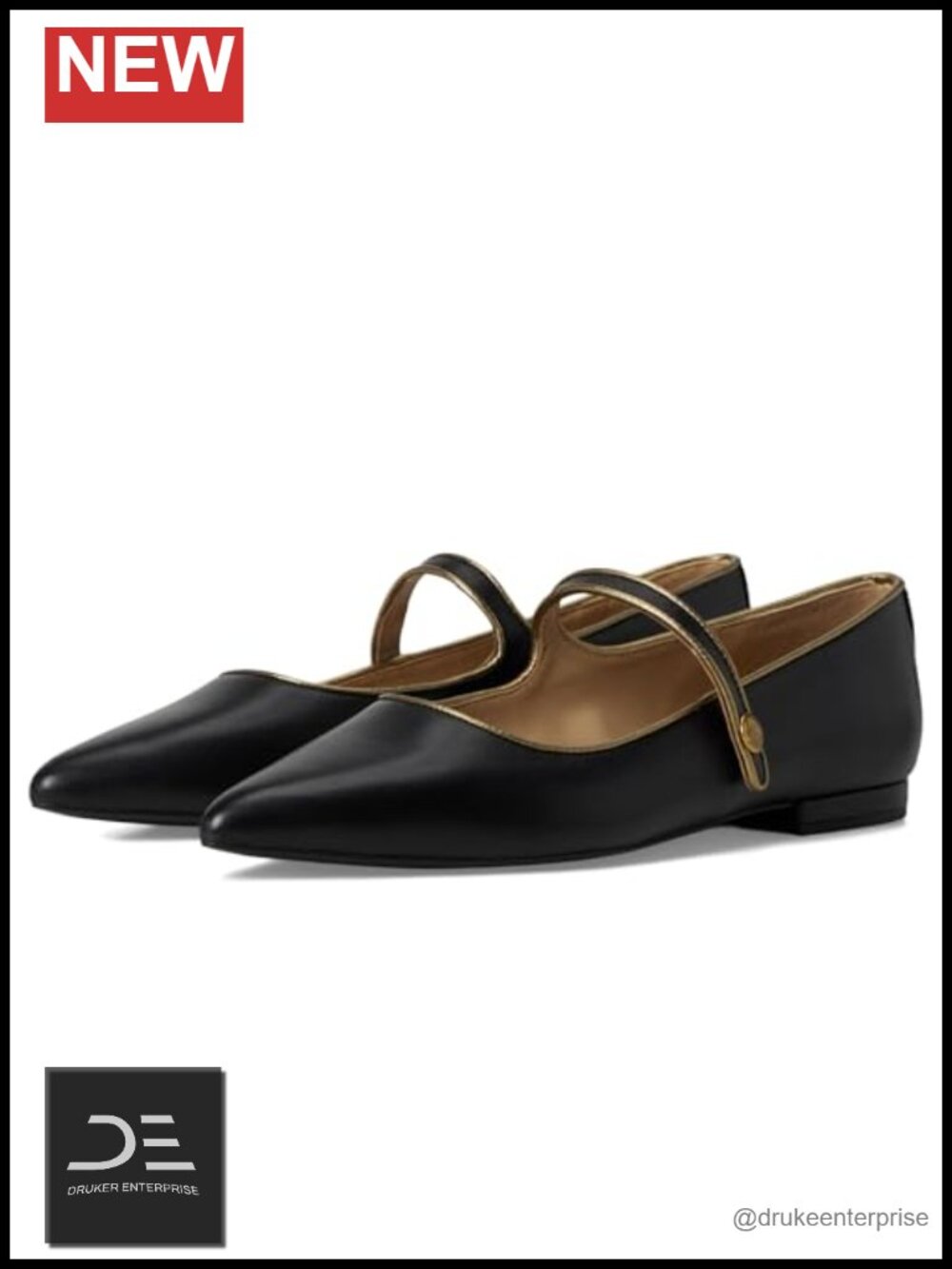 Londyn Metallic-Trim Leather Mary Jane Flats Pointed Toe Women's Shoes Formal